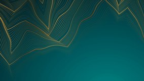 Turquoise abstract motion background with golden curved lines pattern. Art deco ornament design. . Video animation Ultra HD 4K 3840x2160