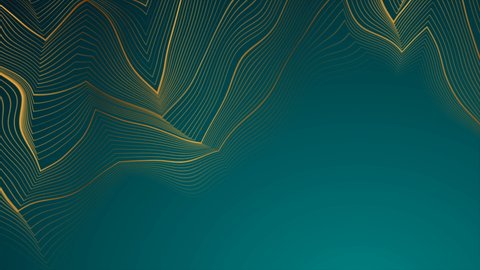 Turquoise abstract motion background with golden curved lines pattern. Art deco ornament design. . Video animation Ultra HD 4K 3840x2160