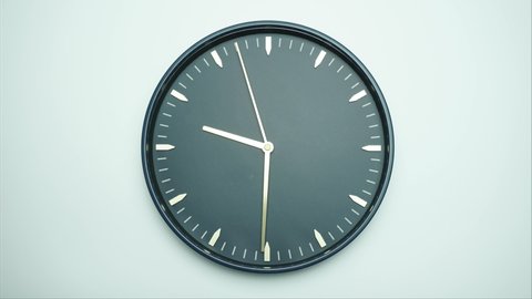 Minimal black clock isolated showtime Nine o'clock on white background, Time lapse 90 minutes.
