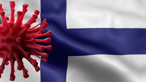 Corona Virus Finland Flag motion background features a seamless looping animation for the flag of Finland