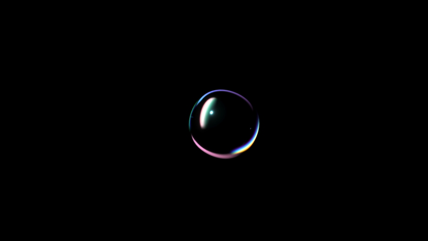Single Soap Bubble Flies Up and Bursts on a Black Background. Beautiful 3d Animation Ultra HD 4K 3840x2160