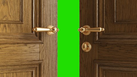 Luxury classic door opening to the white background. 4k, Animation with green chroma key.
