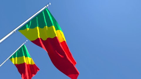 The national flag of Congo is flying in the wind