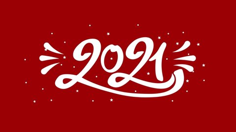 Happy new year 2021 calligraphic design with star burst. 4k motion design animation 