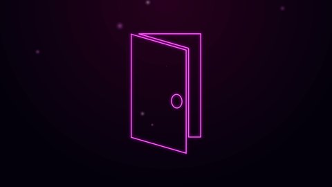 Glowing neon line Closed door icon isolated on purple background. 4K Video motion graphic animation