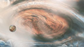 Europa, One of the four Galilean moons orbiting Jupiter, passing over the Great Red Spot. Elements of this video furnished by NASA. - Powered by Shutterstock - Get 15% off with code: PIKWIZARD15