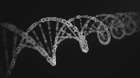 Abstract DNA 3D animation on dark background. Rotating DNA double helix. Science and medicine concepts. Seamless loopable background.