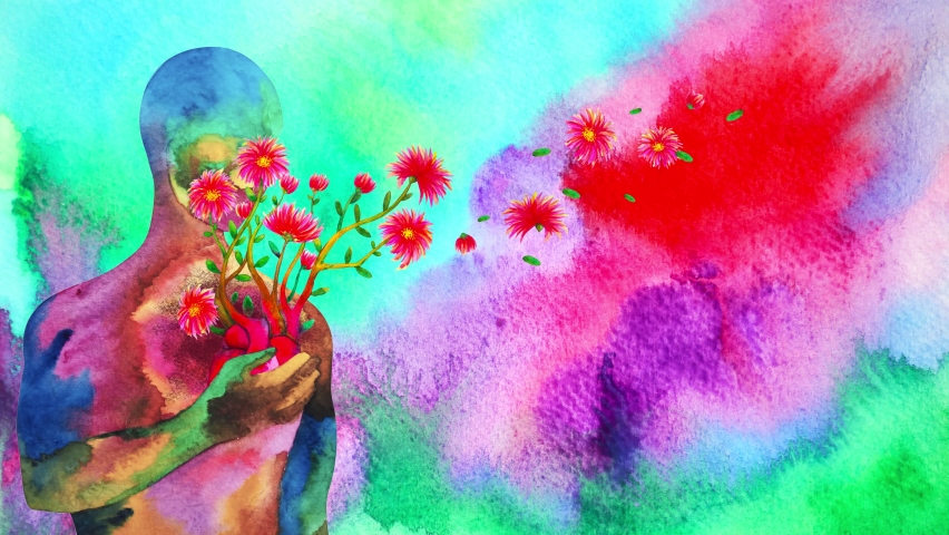 human red heart healing flower flow in universe love spiritual mind mental health chakra power abstract soul art watercolor painting illustration design drawing stop motion ultra hd 4k animation Royalty-Free Stock Footage #1059727340