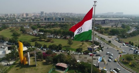 Drone shot of the Indian Tricolour Flag Fluttering- Wide Shot (fast)