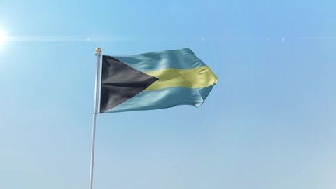 Bahamas Flag With Clear Sky . Conceptual  3D animation