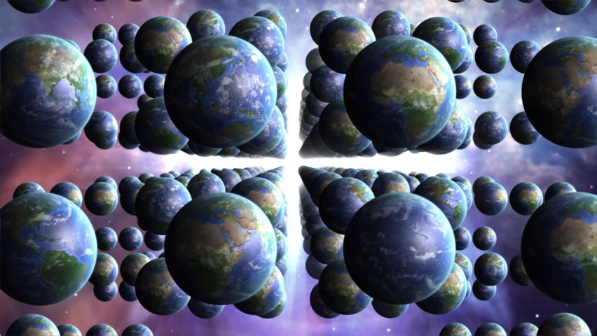 Multiverse concept animation Flying by alternate Earths and timelines Royalty-Free Stock Footage #1059761477