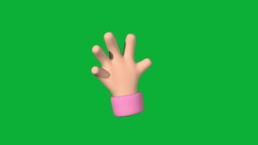 Emoji style waving hand gesture animation isolated on chroma key green screen. Stylized 3D render in 4k.
