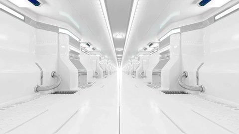 Spaceship or science lab Animation seamless loop. Sci-Fi corridor white color , 3D render.

