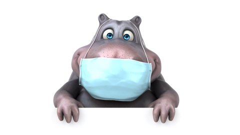 Fun cartoon hippo with a mask