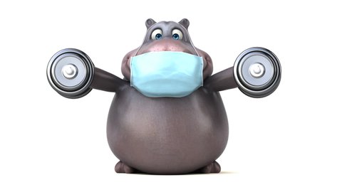 Fun cartoon hippo with a mask