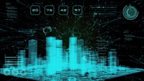 Smart world technology digital smart city 3D architecture building hologram scan with monitor screen user interface HUD control, security energy power futuristic camera background. - Powered by Shutterstock - Get 15% off with code: PIKWIZARD15