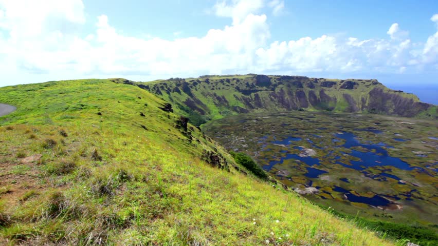 Crater from ridge in Chile on Easter Island.