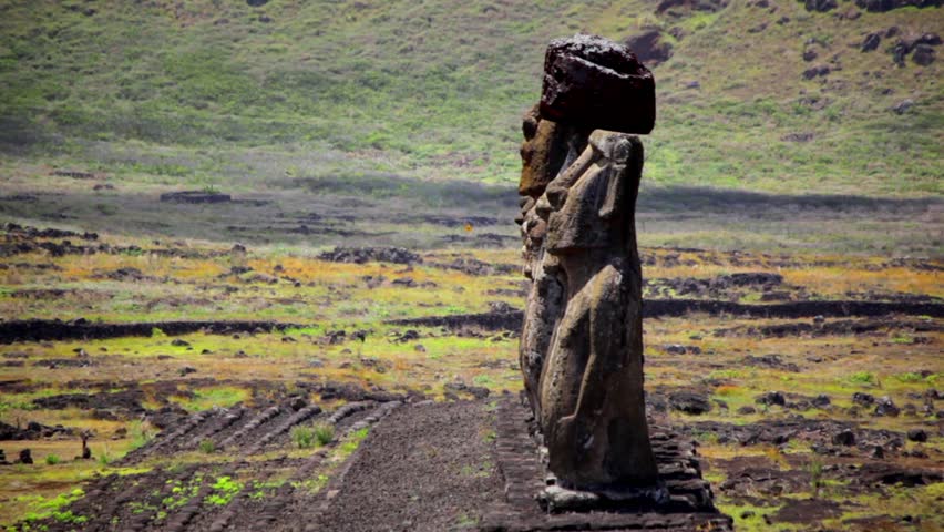 Line of Easter Island statues in Chile.
