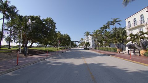 MIAMI BEACH, FL, USA - SEPTEMBER 26, 2020: 6k raw Miami slow motion Ocean Drive historic district