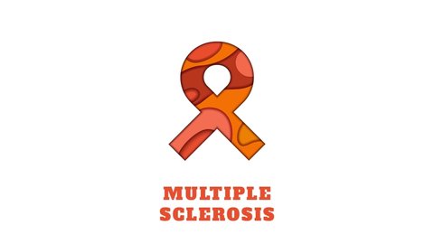 Multiple sclerosis awareness animation. Orange ribbon made in 3D paper cut and craft style on white background. Medical solidarity day concept. Motion graphics.