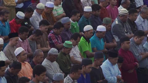 Pahang, Malaysia - CIRCA 2020: Muslim Muslims People Salah Salat Prayer Praying in Mosque during Ramadan Malay Malaysian Malaysia Indonesia Indonesian