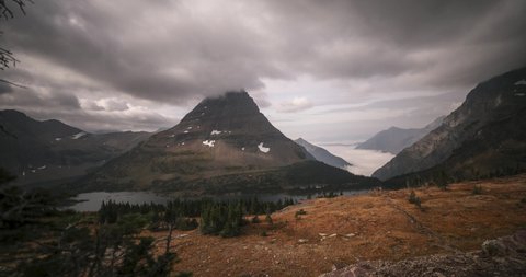 Glacier National Park is a wilderness area in Montana's Rocky Mountains, with glacier-carved peaks and valleys running to the Canadian border.
