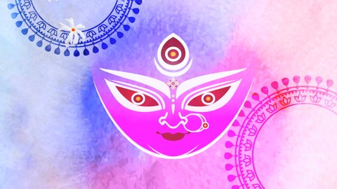Hindu Goddess Durga Face Motion Graphics & Animation. Festival of Durga Puja. Happy Durga Puja. Durga tv motion graphics. Greetings card of Navratri. Happy Navratri Greetings Card.