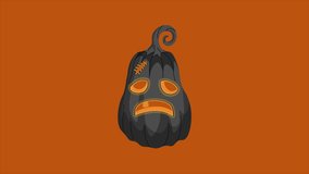 Jack O’ Lantern or pumpkin cartoon animation. Halloween scary pumpkin motion graphic 4k video. Explodes and blazes with fire. Black Jack O’ Lantern.