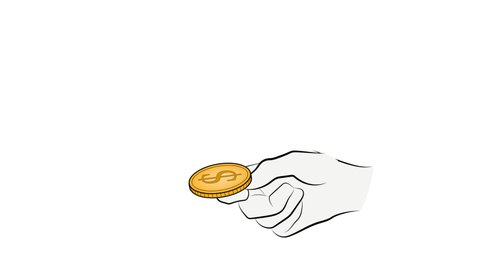 Hand tossing a coin. a coin to flip on heads or tails. video illustration