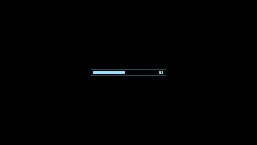 Animation of a horizontal progress bar rising within going all the way up to 100 in center on a dark background from the interface collection - FUI - HUD Video Element.