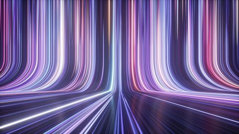 3d abstract neon background, ultra violet glowing vertical lines, laser rays, speed of light. Seamless loop animation