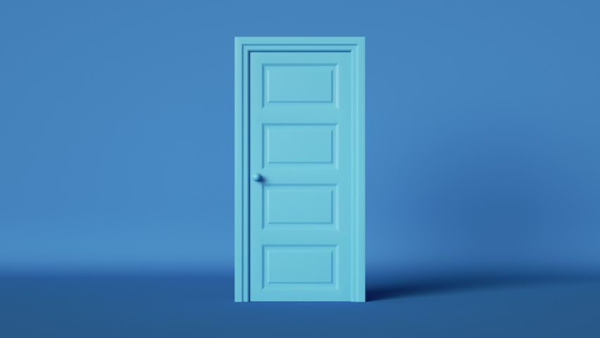3d animation of white clouds floating through the opening door inside the empty blue room, surreal dream concept | Shutterstock HD Video #1059824069