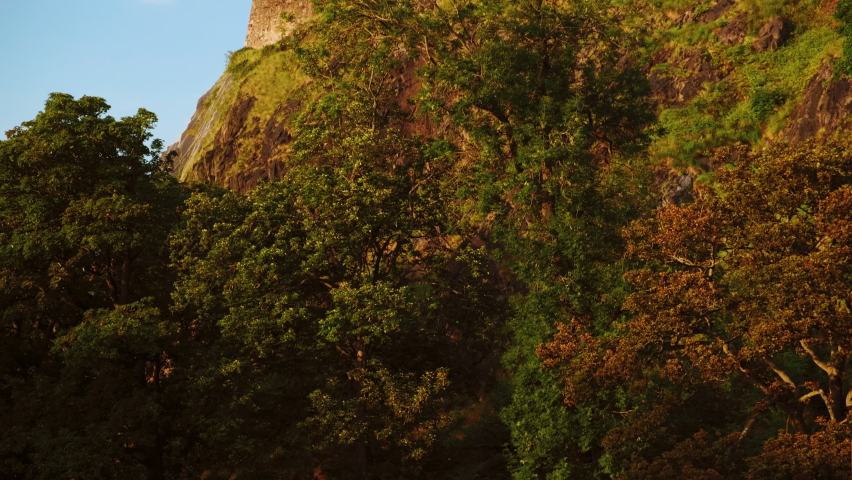Close-up shot of Edinburgh Castle in Scotland, UK. The royal castle on the rock dates back to the reign of David I in the 12th century