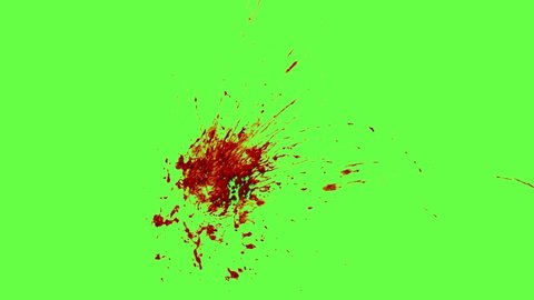 Chroma keying effect of a small pool of blood spattering and dripping slowly at the center on the screen shot at 60fps from the Carnage collection - Blood VFX Video Element.
