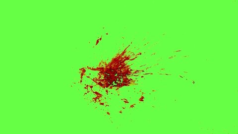 Chroma keying effect of a small pool of blood spattering and dripping slowly at the center on the screen shot at 60fps from the Carnage collection - Blood VFX Video Element.