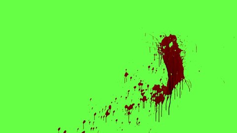 Chroma keying effect of blood splattering and dripping slowly on the screen shot at 60fps from the Carnage collection - Blood VFX Video Element.
