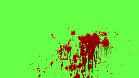 Chroma keying effect of blood splashing and dripping slowly on the screen shot at 60fps from the Carnage collection - Blood VFX Video Element.