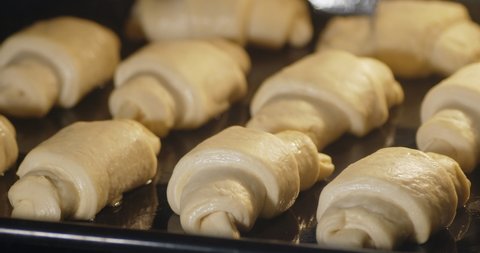 Timelapse croissants are baked in the oven. High quality 4k footage