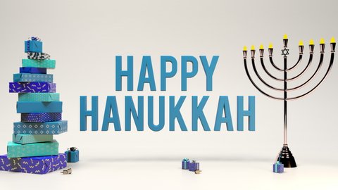 Happy Hanukkah 3D animated greeting. Great for holiday cards, banners, advertisements 