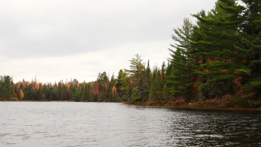 Algonquin Provincial Park, Ontario, Canada. Beautiful fall landscape with lake and mountains