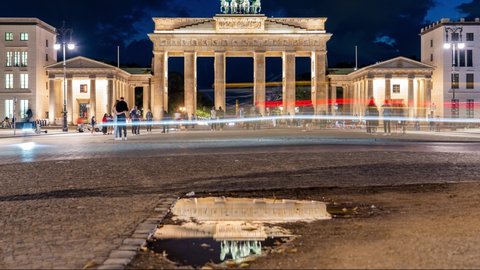 Timelapse of Brandenburg Gate (Brandenburger Tor) at evning, berlin.germany