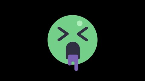 Emoticon disgust animated icon with black png background.