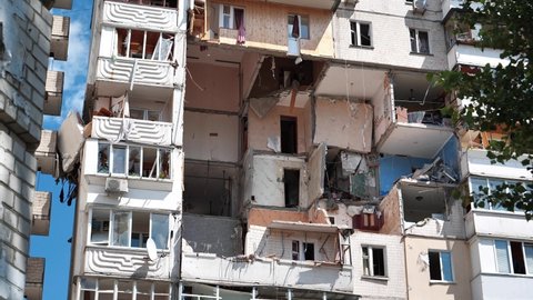 Damage after gas explosion in a residential building