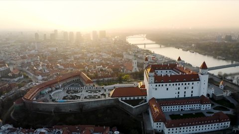 Bratislava castle during sunrise aerial view