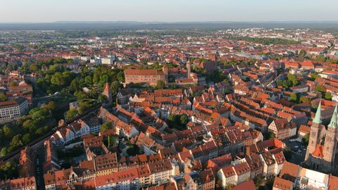 Nuremberg: Aerial view of Imperial Castle of Nuremberg in historic city centre - landscape panorama of Bavaria from above, Germany, Europe