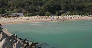 Overview video beach seascape, Bulgaria Black sea Nirvana beach. High quality 4k footage