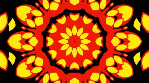 Bright ethnic kaleidoscope pattern video motion background yellow, orange, black