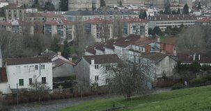 Santiago de Compostela panoramic view on wintertime. Realtime video. Unesco world heritage city. Galicia, Spain