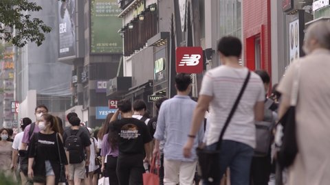Seoul/South Korea - 2020 - young Koreans walking around Gangnam during Covid-19