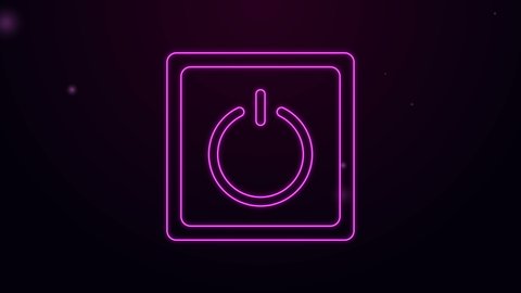 Glowing neon line Electric light switch icon isolated on purple background. On and Off icon. Dimmer light switch sign. Concept of energy saving. 4K Video motion graphic animation